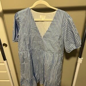 Everly Blue and White Tiered Midi Sundress